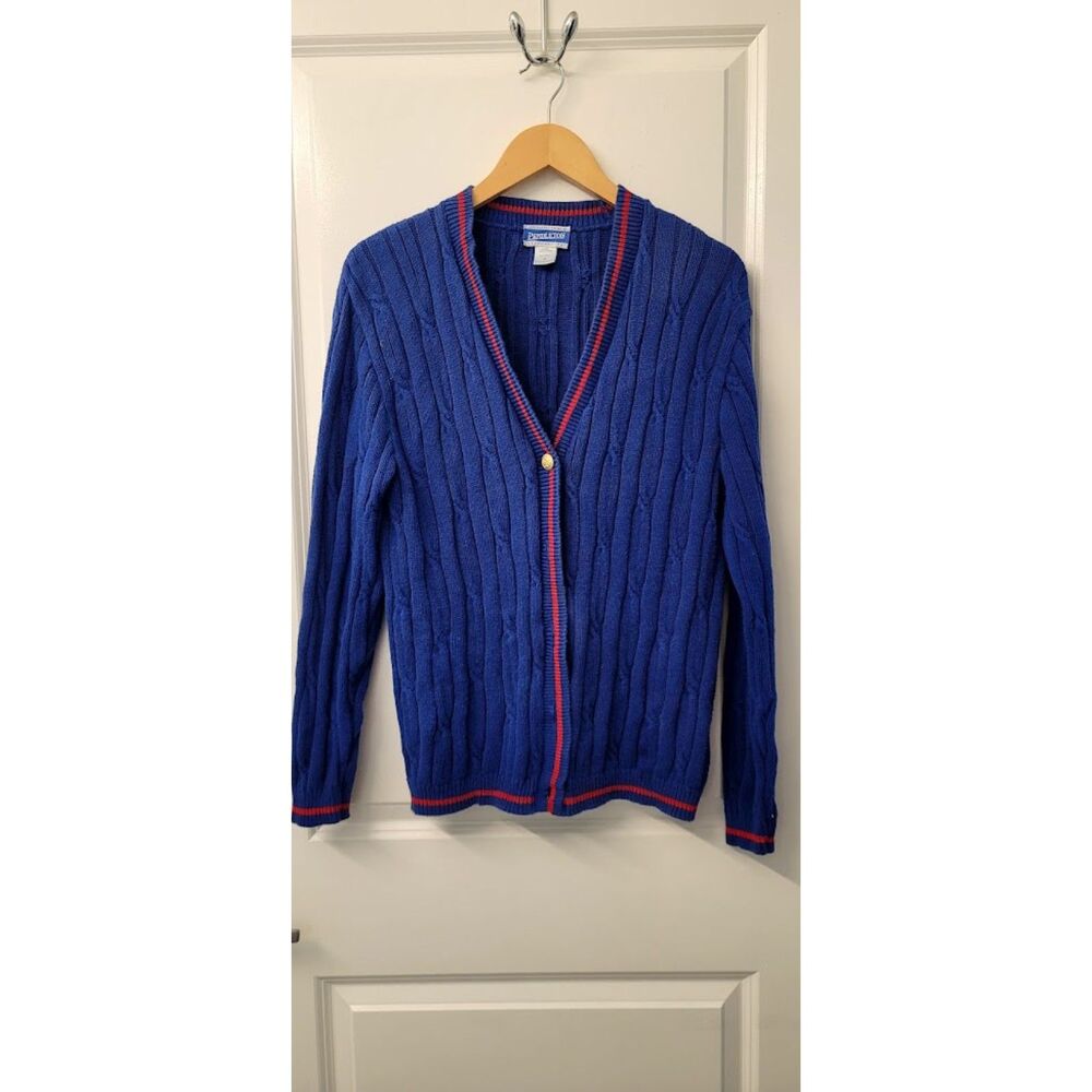 Pendleton Royal Blue and Red Trim Gold Button Schoolboy Old Money Cardigan Sz. M
